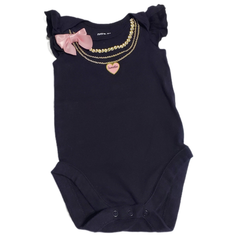 Bundles Baby Onesie with Pink Bow and Gold Necklace Print Size 3-6M